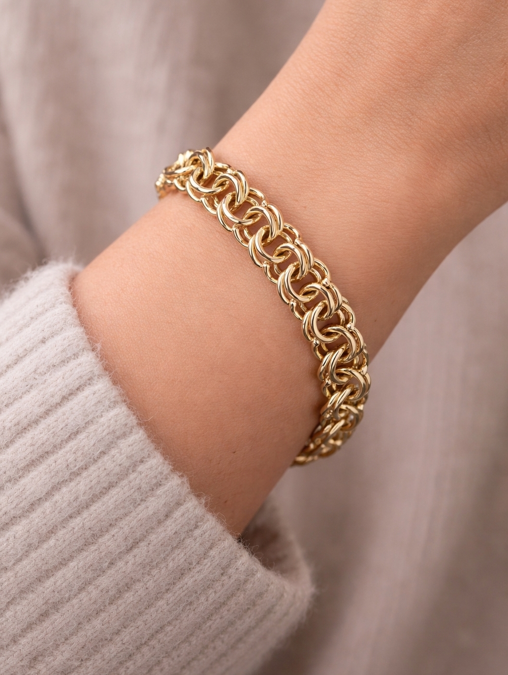 14k Solid Gold Heavy Double Link Bracelet